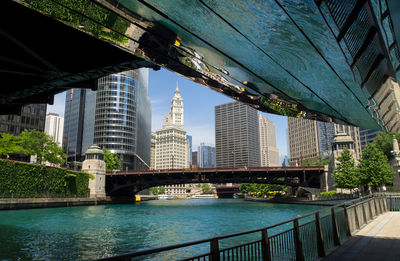 View of bridge and modern buildings