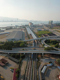 High angle view of elevated road in city
