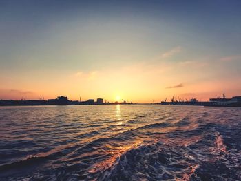 Scenic view of sea against sky during sunset