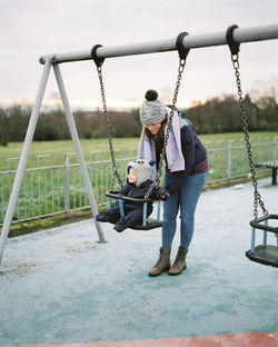 Father and son on playground