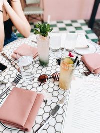 High angle view of ice cream on table