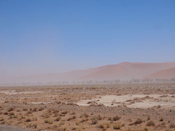 Scenic view of desert against clear sky