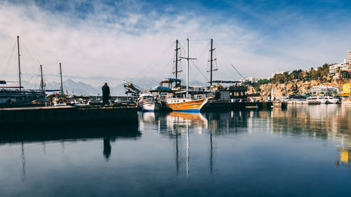 Boats moored in harbor