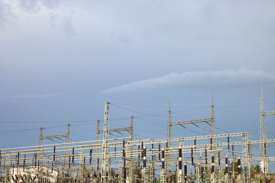 Low angle view of electrical substation