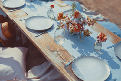 High angle view of food on table