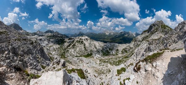 Panoramic view of rocky mountains against sky