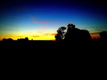 Silhouette of trees on field at sunset