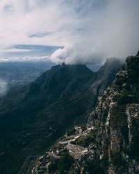 Aerial view of landscape and mountains against sky