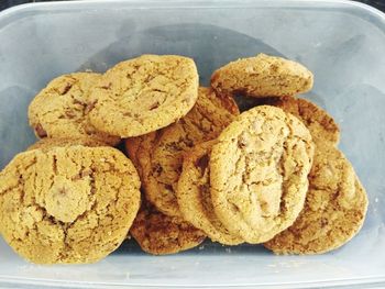 High angle view of cookies in plate