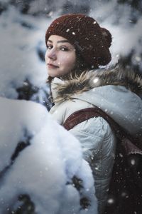 Portrait of a woman in snow