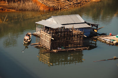 High angle view of boats in lake