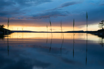 Scenic view of lake at sunset