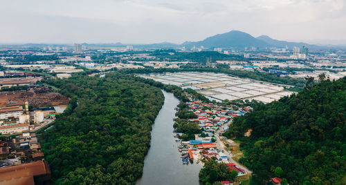 High angle view of townscape against sky