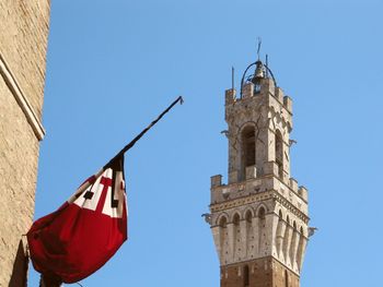 Low angle view of building against clear blue sky