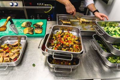 High angle view of food on table