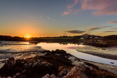 Scenic view of sunset over sea