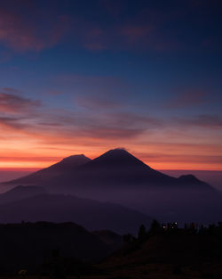 Scenic view of silhouette mountains against sky during sunset