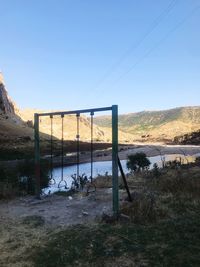 Scenic view of field against clear sky