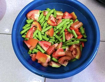 High angle view of salad in bowl