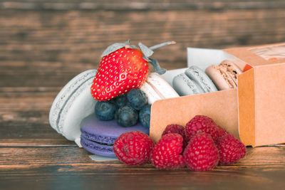 Close-up of strawberries on table