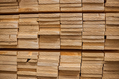 Lumber from the boards or wooden planed boards products in the warehouse