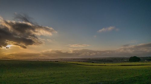 Scenic view of field against sky during sunset