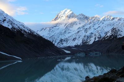 Scenic view of snowcapped mountains against sky