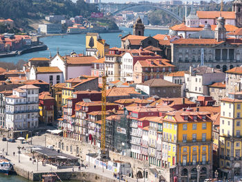 High angle view of buildings in city