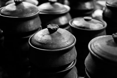 Hand made clay pot in display.