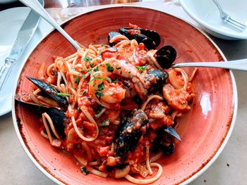 High angle view of meal served in plate