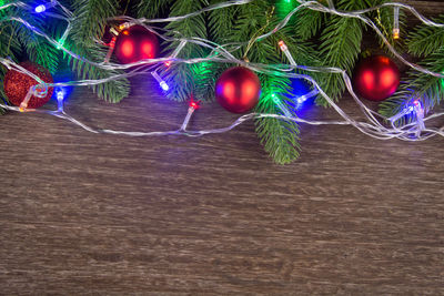 High angle view of illuminated christmas tree