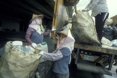 People working on street market