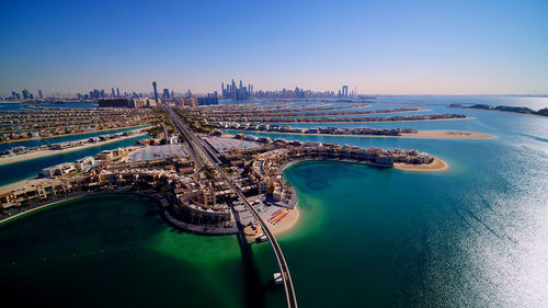 High angle view of cityscape against clear sky