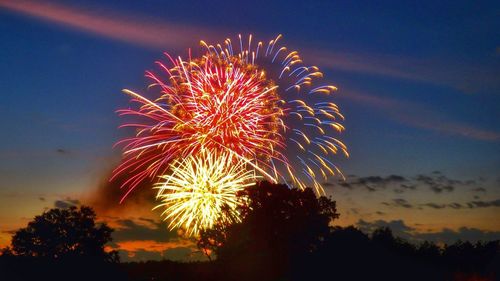 Low angle view of firework display at night