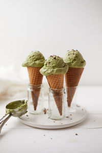 Close-up of ice cream on table