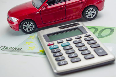 Close-up of vintage car on table