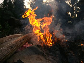 High angle view of bonfire