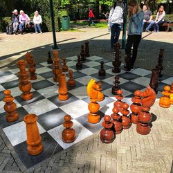 High angle view of people on floor