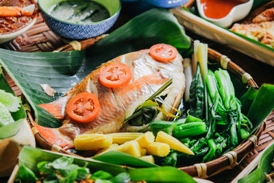 High angle view of fish in bowl