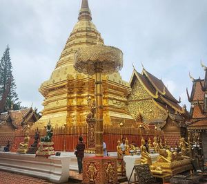 Low angle view of temple against building