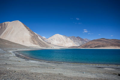 Scenic view of desert against blue sky