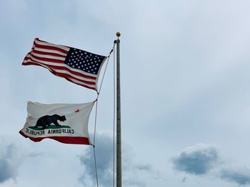 Low angle view of flag against sky