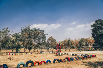 People on field against sky