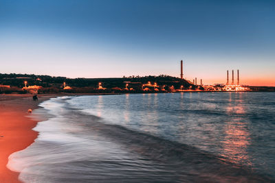 Scenic view of beach at dusk