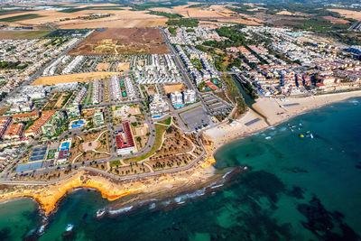 High angle view of city buildings