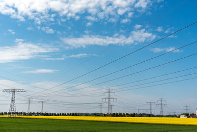 High-voltage power lines in an agricultural area seen in germany