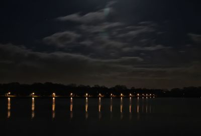 Scenic view of lake against sky at night