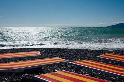 High angle view of sea against clear sky