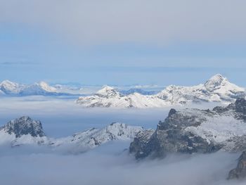 Scenic view of snowcapped mountains against sky