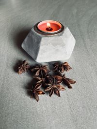 Close-up of christmas decorations on table